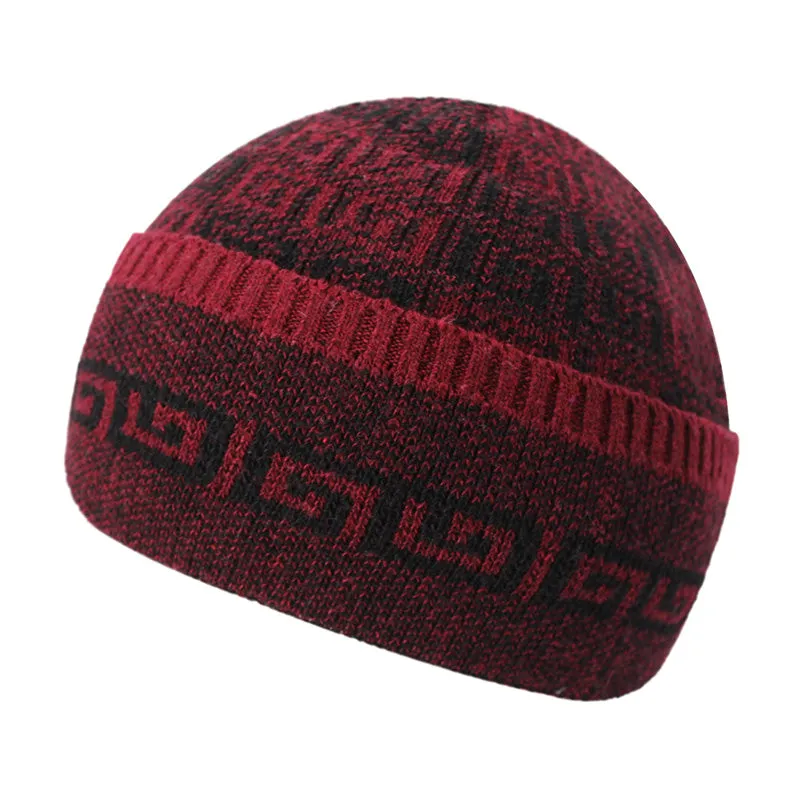 Men's Fashion Knitted Winter Beanies with Velvet Inside - Red with Gray,Red with Black,Black,Blue