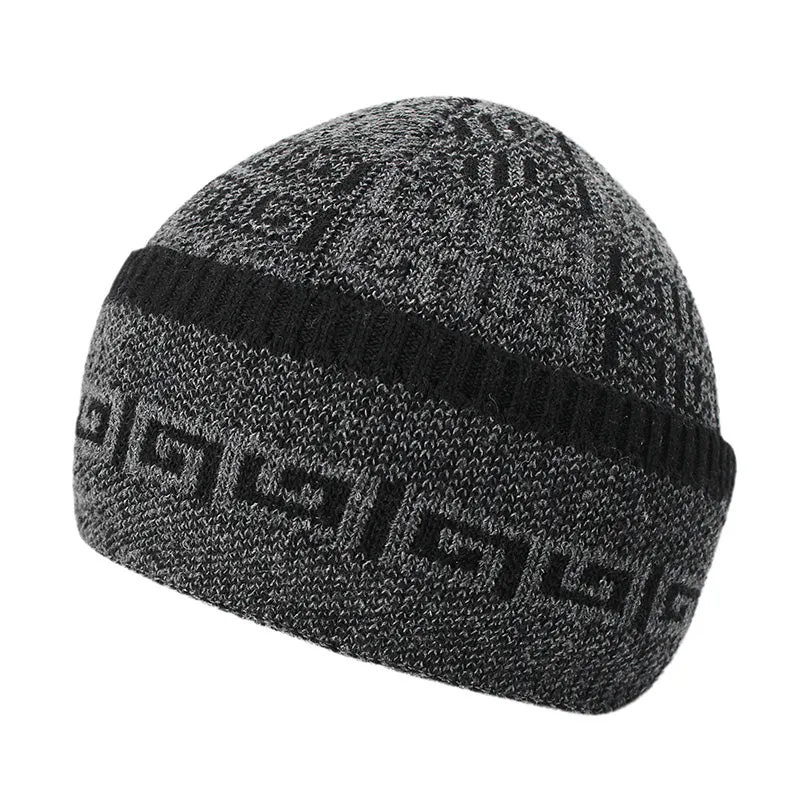 Men's Fashion Knitted Winter Beanies with Velvet Inside - Red with Gray,Red with Black,Black,Blue