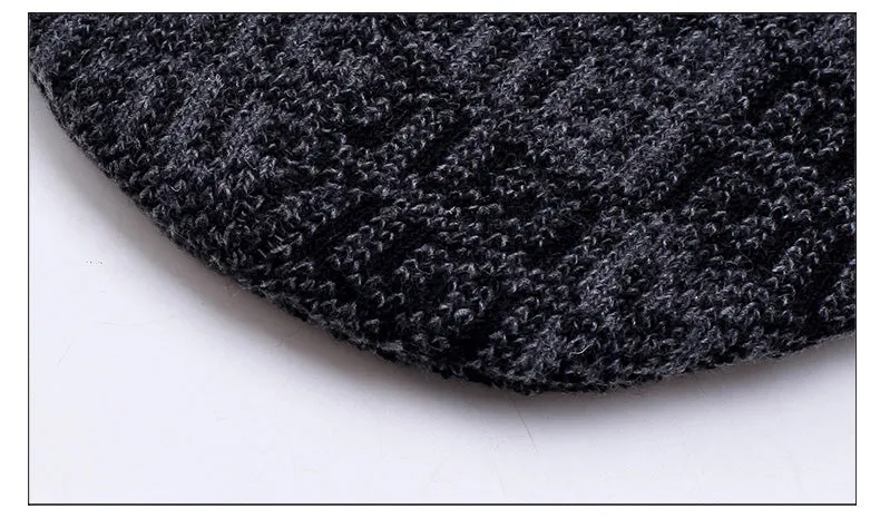 Men's Fashion Knitted Winter Beanies with Velvet Inside - Red with Gray,Red with Black,Black,Blue