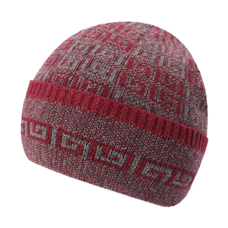 Men's Fashion Knitted Winter Beanies with Velvet Inside - Red with Gray,Red with Black,Black,Blue