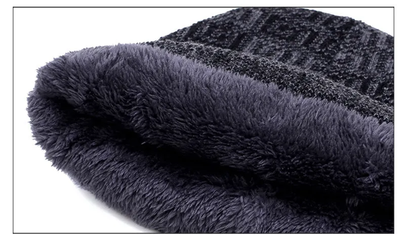 Men's Fashion Knitted Winter Beanies with Velvet Inside - Red with Gray,Red with Black,Black,Blue