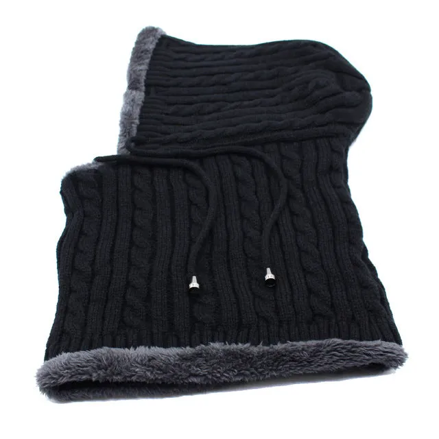 Men's Winter Knitted Scarf Beanie - Black,Gray,Navy,Wine Red,Coffee,Khaki