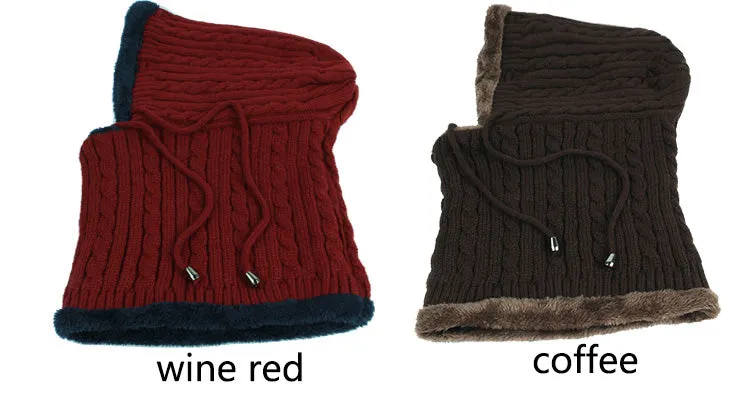 Men's Winter Knitted Scarf Beanie - Black,Gray,Navy,Wine Red,Coffee,Khaki