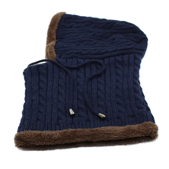 Men's Winter Knitted Scarf Beanie - Black,Gray,Navy,Wine Red,Coffee,Khaki