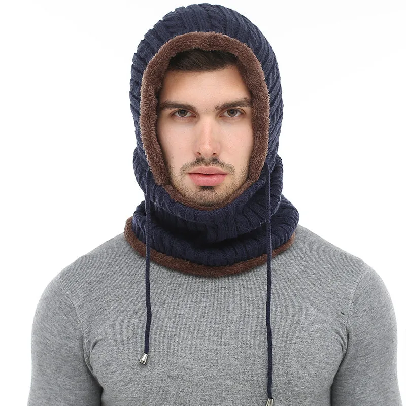 Men's Winter Knitted Scarf Beanie - Black,Gray,Navy,Wine Red,Coffee,Khaki