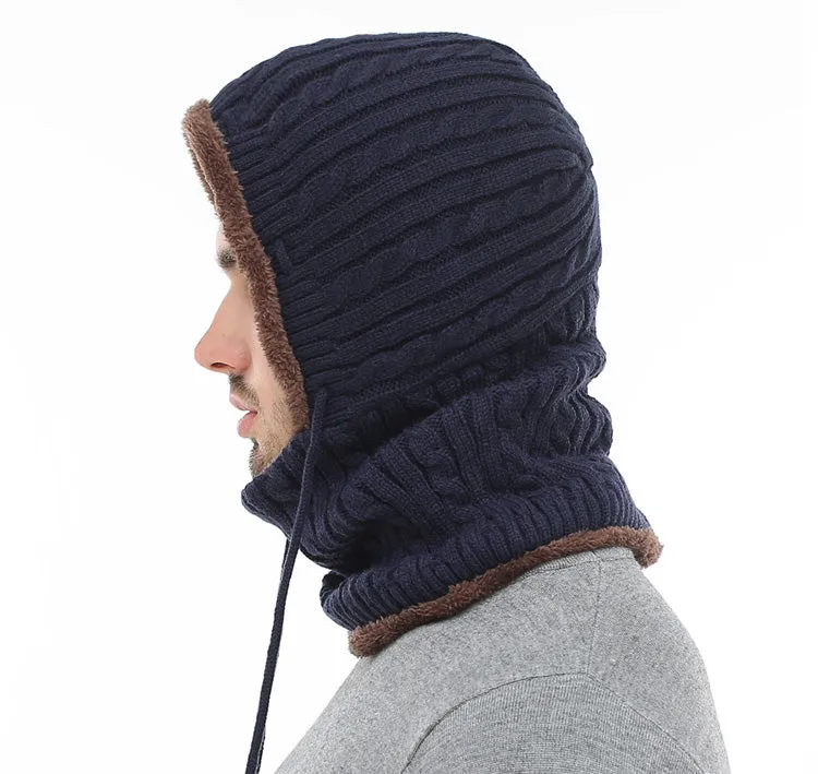 Men's Winter Knitted Scarf Beanie - Black,Gray,Navy,Wine Red,Coffee,Khaki
