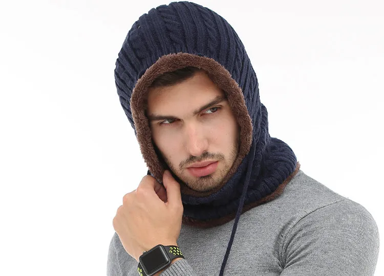 Men's Winter Knitted Scarf Beanie - Black,Gray,Navy,Wine Red,Coffee,Khaki
