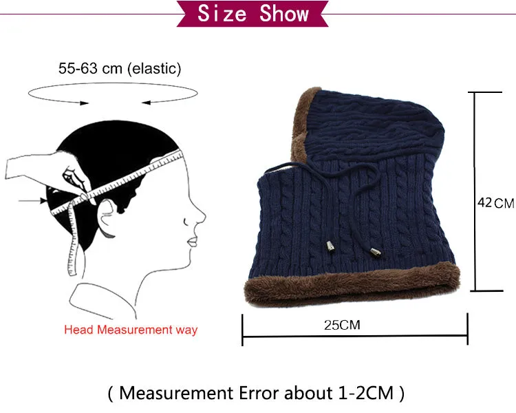 Men's Winter Knitted Scarf Beanie - Black,Gray,Navy,Wine Red,Coffee,Khaki
