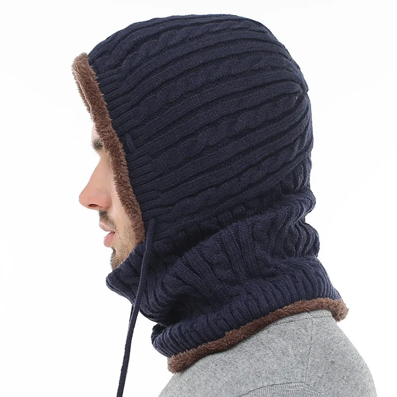 Men's Winter Knitted Scarf Beanie - Black,Gray,Navy,Wine Red,Coffee,Khaki