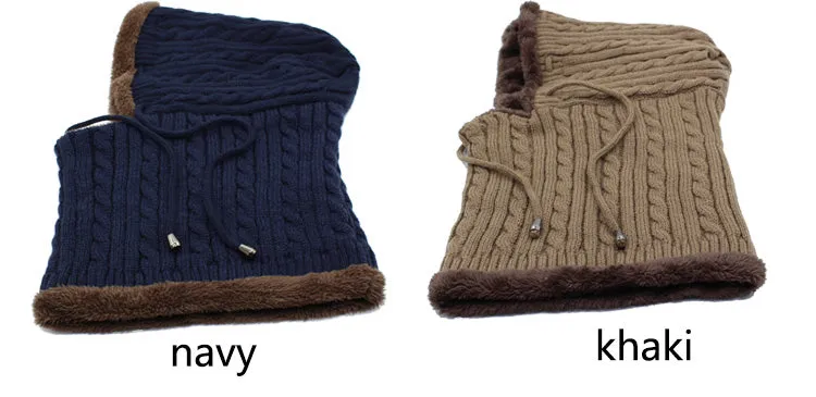 Men's Winter Knitted Scarf Beanie - Black,Gray,Navy,Wine Red,Coffee,Khaki
