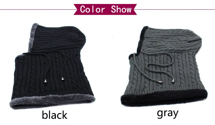 Men's Winter Knitted Scarf Beanie - Black,Gray,Navy,Wine Red,Coffee,Khaki