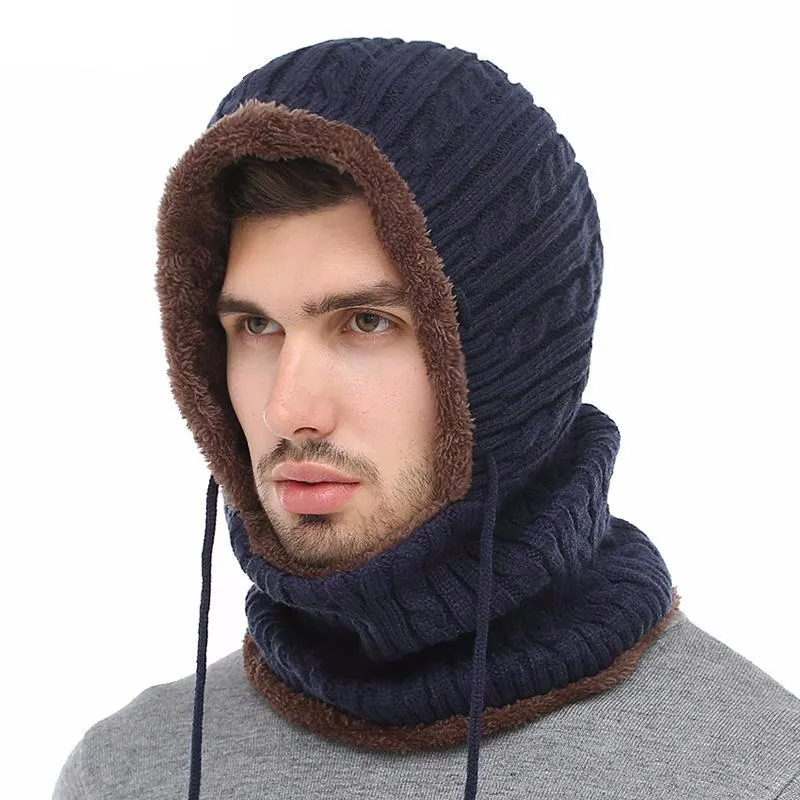 Men's Winter Knitted Scarf Beanie - Black,Gray,Navy,Wine Red,Coffee,Khaki
