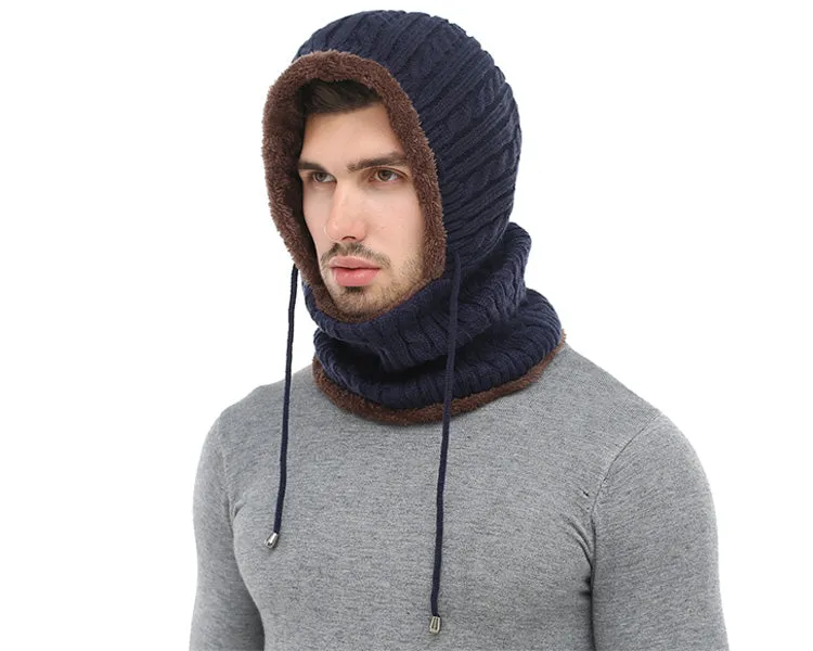 Men's Winter Knitted Scarf Beanie - Black,Gray,Navy,Wine Red,Coffee,Khaki