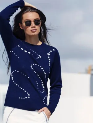 Merino-Cashmere Intarsia Varsity Crewneck Sweater