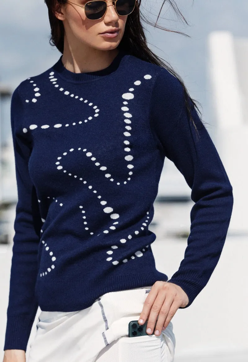 Merino-Cashmere Intarsia Varsity Crewneck Sweater