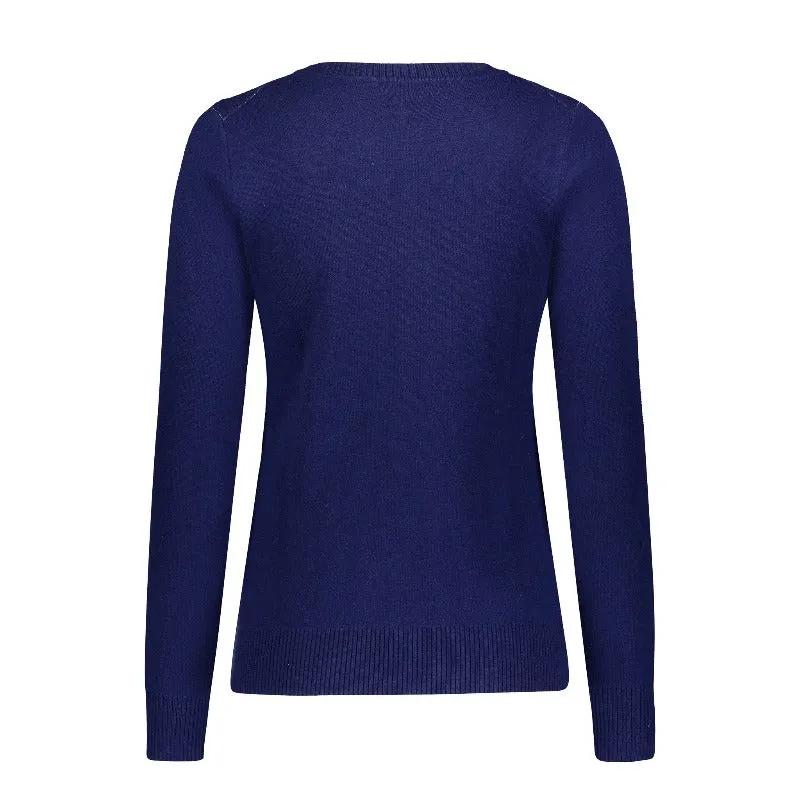 Merino-Cashmere Intarsia Varsity Crewneck Sweater