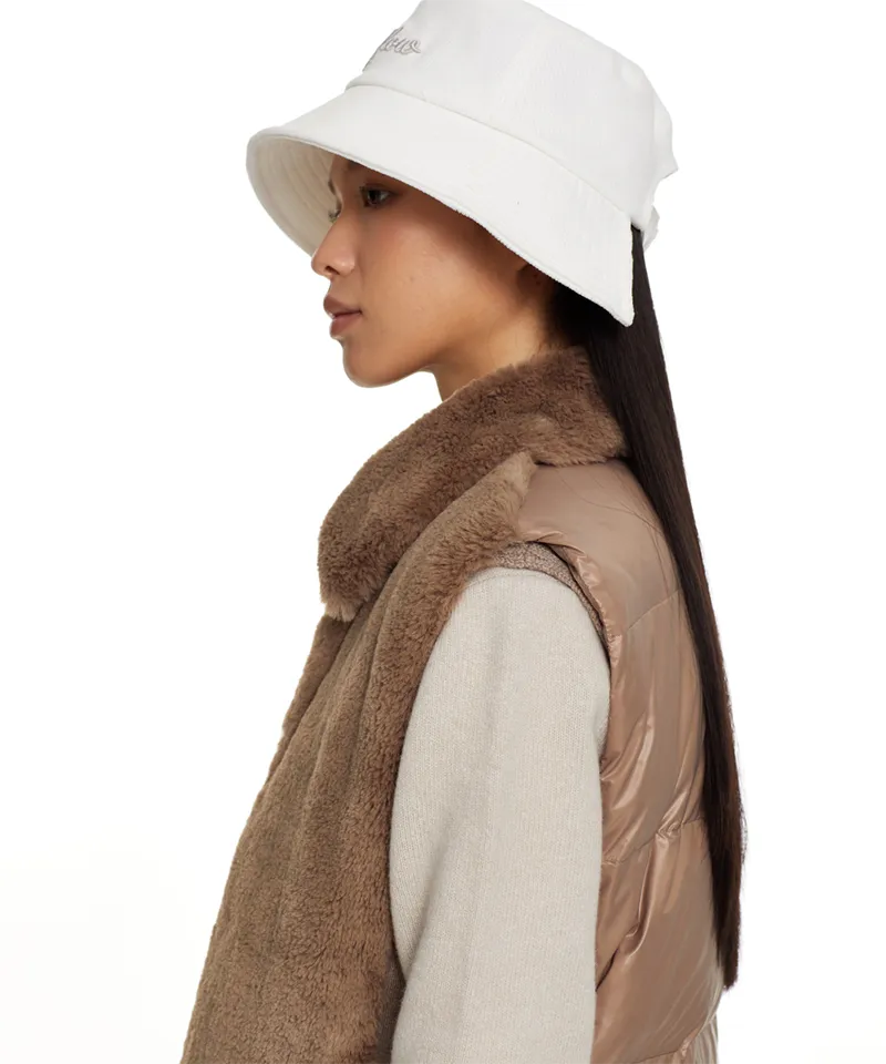 Monday Flow Ponytail Bucket Hat (Corduroy) - White