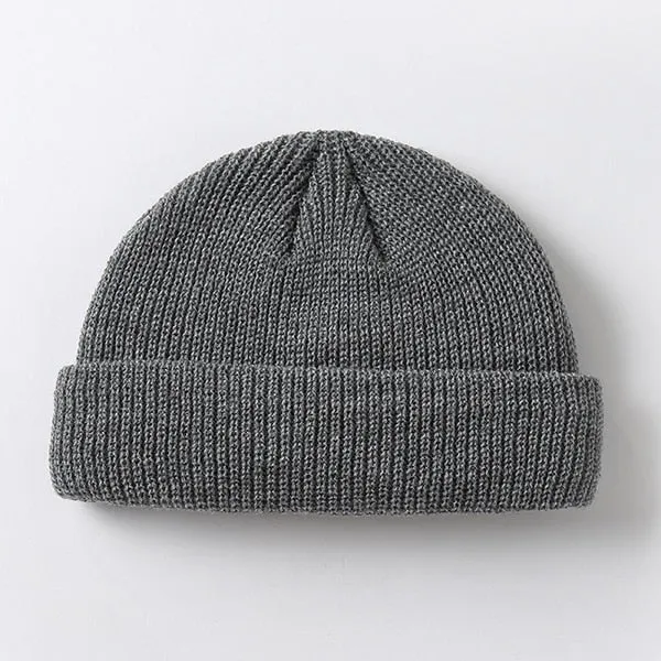 New Fashion Men's Beanie Winter Knit Hat Boy Skullcap Sailor Cap Cuffs Retro Navy Short Hat Solid Color Unisex Autumn Warm Cap