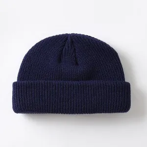 New Fashion Men's Beanie Winter Knit Hat Boy Skullcap Sailor Cap Cuffs Retro Navy Short Hat Solid Color Unisex Autumn Warm Cap