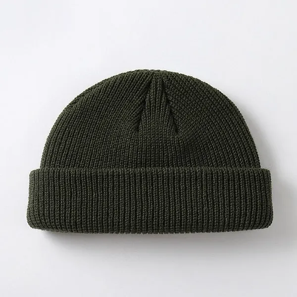 New Fashion Men's Beanie Winter Knit Hat Boy Skullcap Sailor Cap Cuffs Retro Navy Short Hat Solid Color Unisex Autumn Warm Cap