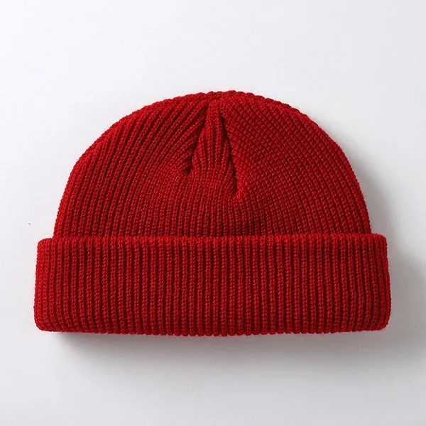New Fashion Men's Beanie Winter Knit Hat Boy Skullcap Sailor Cap Cuffs Retro Navy Short Hat Solid Color Unisex Autumn Warm Cap