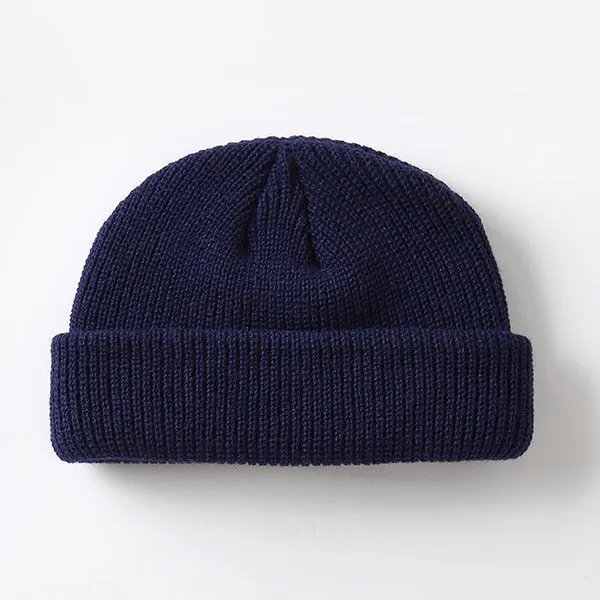 New Fashion Men's Beanie Winter Knit Hat Boy Skullcap Sailor Cap Cuffs Retro Navy Short Hat Solid Color Unisex Autumn Warm Cap