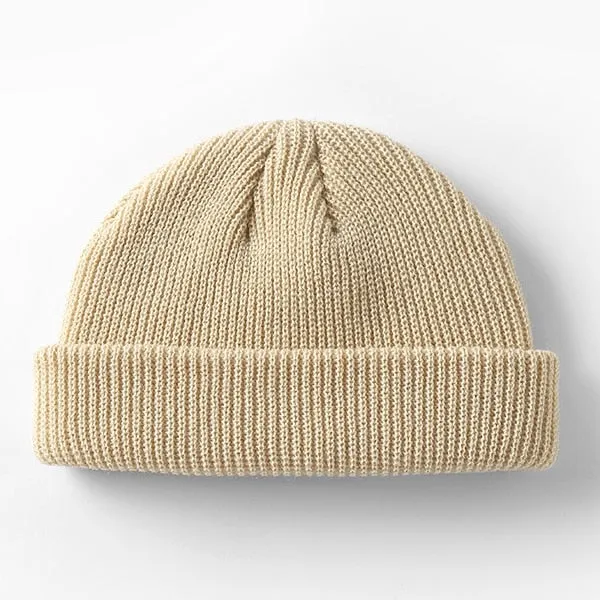 New Fashion Men's Beanie Winter Knit Hat Boy Skullcap Sailor Cap Cuffs Retro Navy Short Hat Solid Color Unisex Autumn Warm Cap