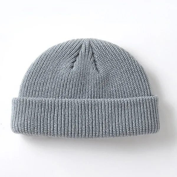 New Fashion Men's Beanie Winter Knit Hat Boy Skullcap Sailor Cap Cuffs Retro Navy Short Hat Solid Color Unisex Autumn Warm Cap