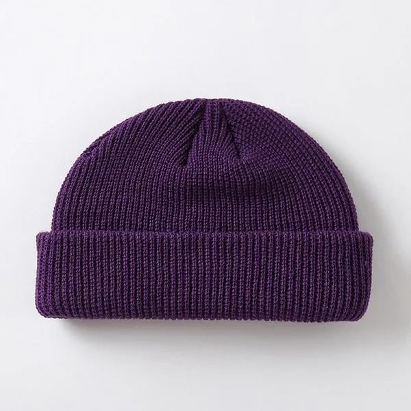 New Fashion Men's Beanie Winter Knit Hat Boy Skullcap Sailor Cap Cuffs Retro Navy Short Hat Solid Color Unisex Autumn Warm Cap