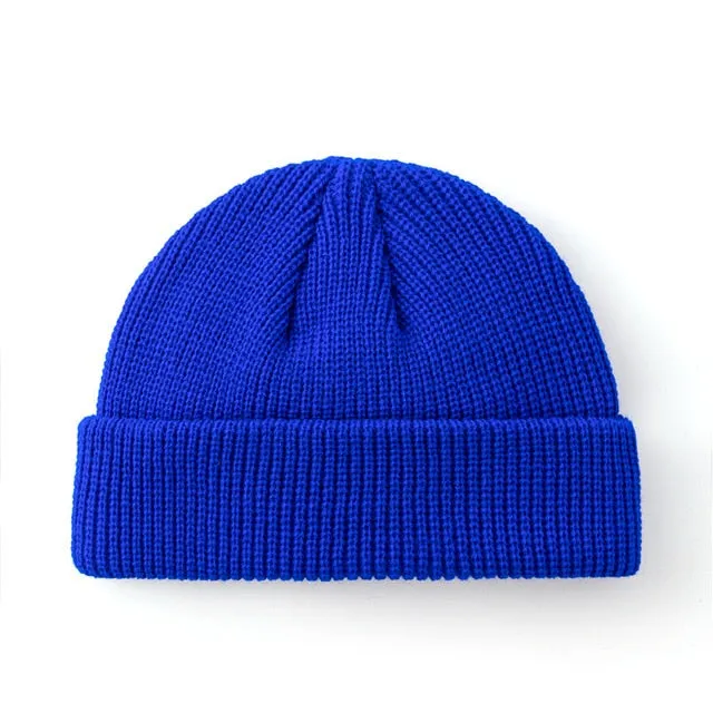 New Fashion Men's Beanie Winter Knit Hat Boy Skullcap Sailor Cap Cuffs Retro Navy Short Hat Solid Color Unisex Autumn Warm Cap