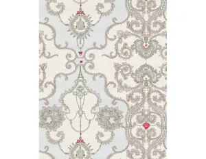 Ornamental Damask Rose Grey 7308-10 Wallpaper