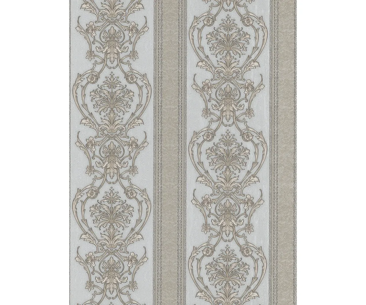 Ornated Floral Damask Stripes Grey 5782-29 Wallpaper