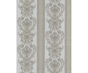 Ornated Floral Damask Stripes Grey 5782-29 Wallpaper