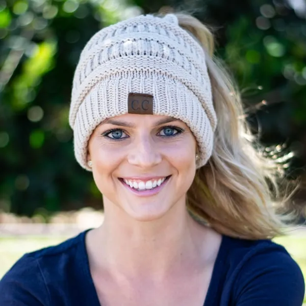 Ponytail Knitting Wool Beanie
