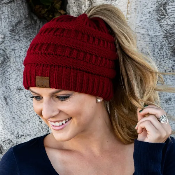 Ponytail Knitting Wool Beanie
