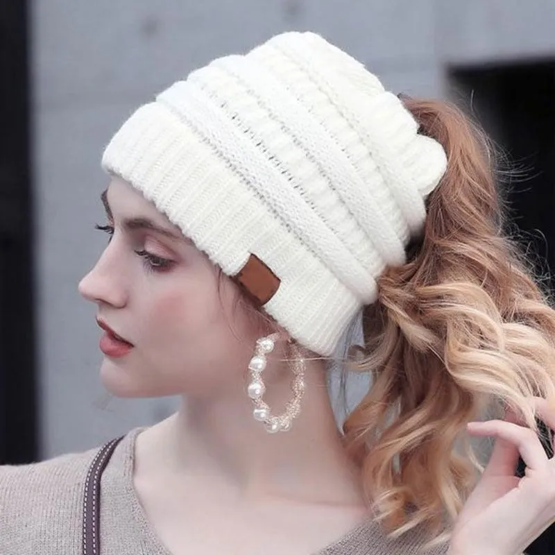 Ponytail Knitting Wool Beanie