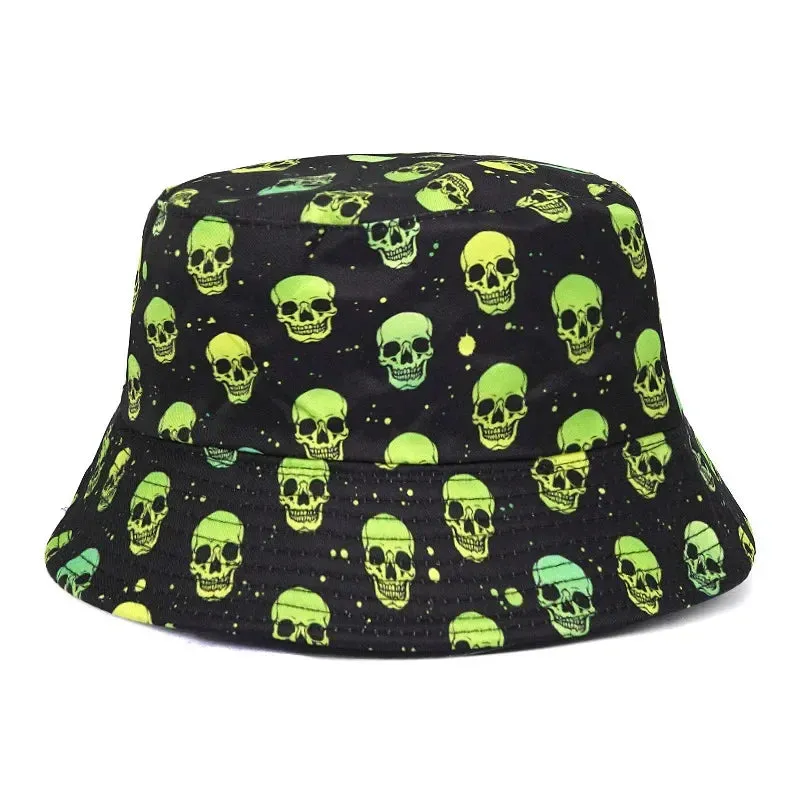 Skull Print Reversible Bucket Sun Hat Unisex