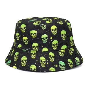 Skull Print Reversible Bucket Sun Hat Unisex