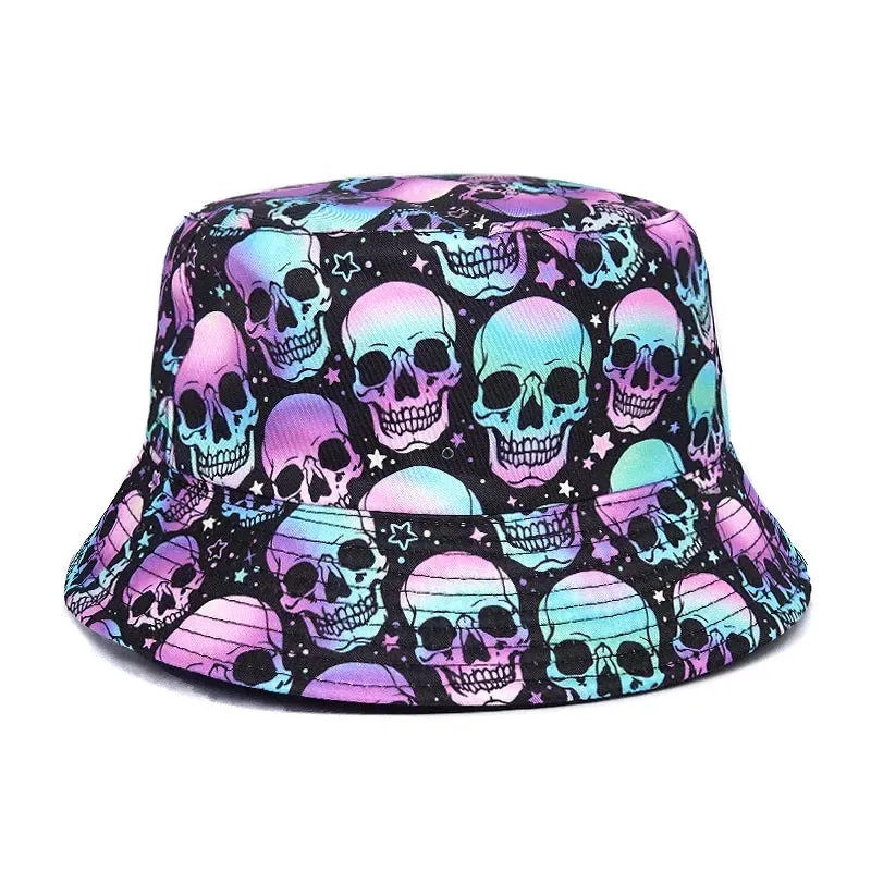 Skull Print Reversible Bucket Sun Hat Unisex