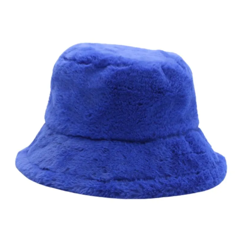 Solid Color Winter Faux Fluffy Fur Bucket Hat