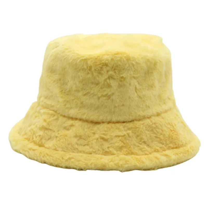 Solid Color Winter Faux Fluffy Fur Bucket Hat