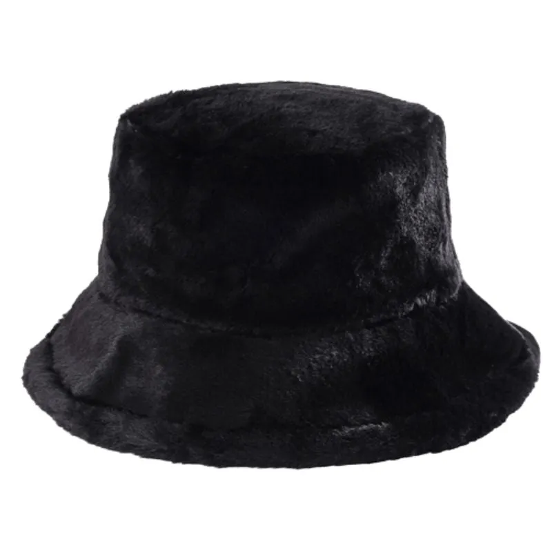 Solid Color Winter Faux Fluffy Fur Bucket Hat