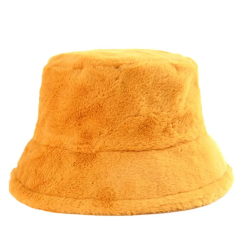Solid Color Winter Faux Fluffy Fur Bucket Hat