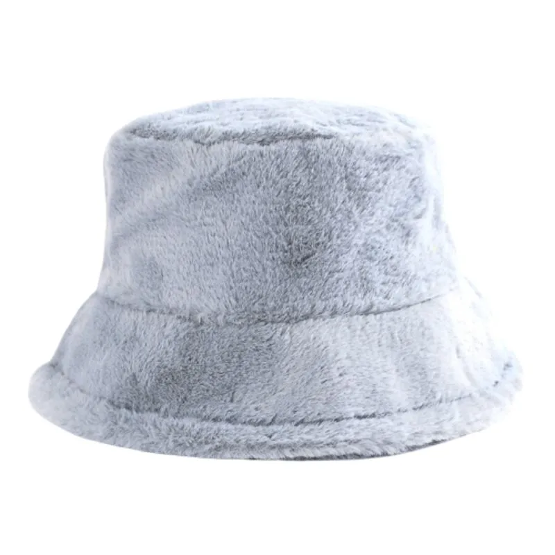 Solid Color Winter Faux Fluffy Fur Bucket Hat