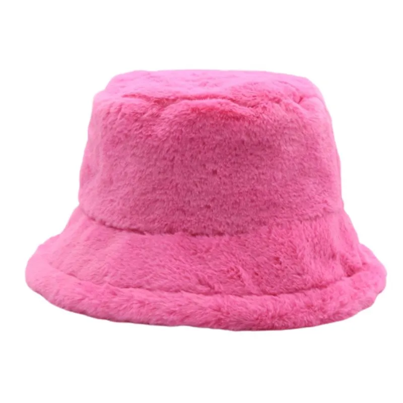 Solid Color Winter Faux Fluffy Fur Bucket Hat