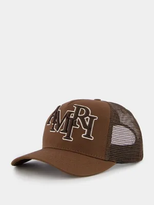 Staggered Logo Trucker Brown Cap