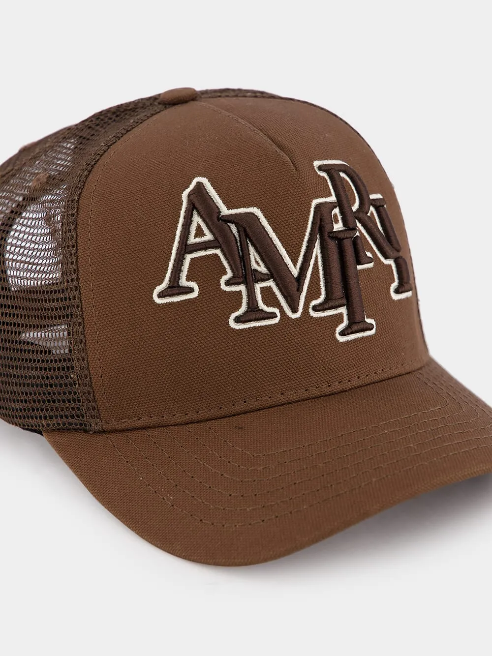 Staggered Logo Trucker Brown Cap