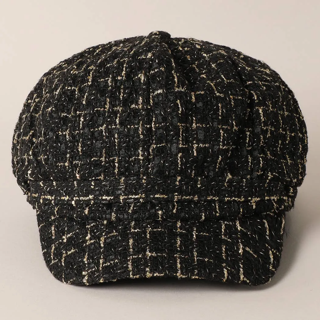 Tweed Plaid Cadet Newsboy Cabbie Cap Hat