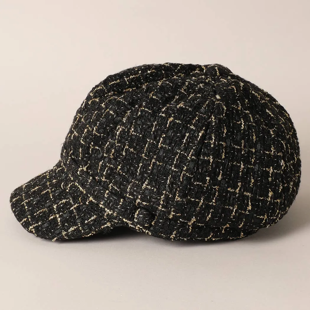 Tweed Plaid Cadet Newsboy Cabbie Cap Hat