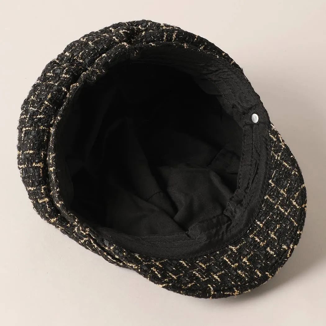 Tweed Plaid Cadet Newsboy Cabbie Cap Hat